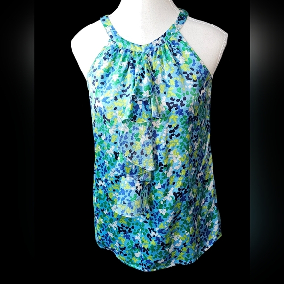 Lilly Pulitzer Oops I Spilled It Again Vtg Ruffle Keyhole Silk Top Size 2 EUC - Picture 1 of 7